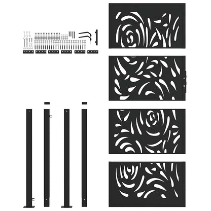 Gartentor Schwarz 105x205 cm Stahl Flammen-Design