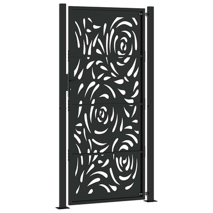 Gartentor Schwarz 105x205 cm Stahl Flammen-Design