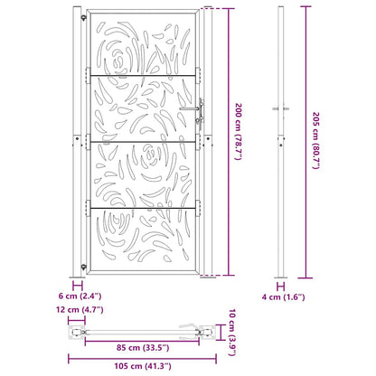 Gartentor Schwarz 105x205 cm Stahl Flammen-Design
