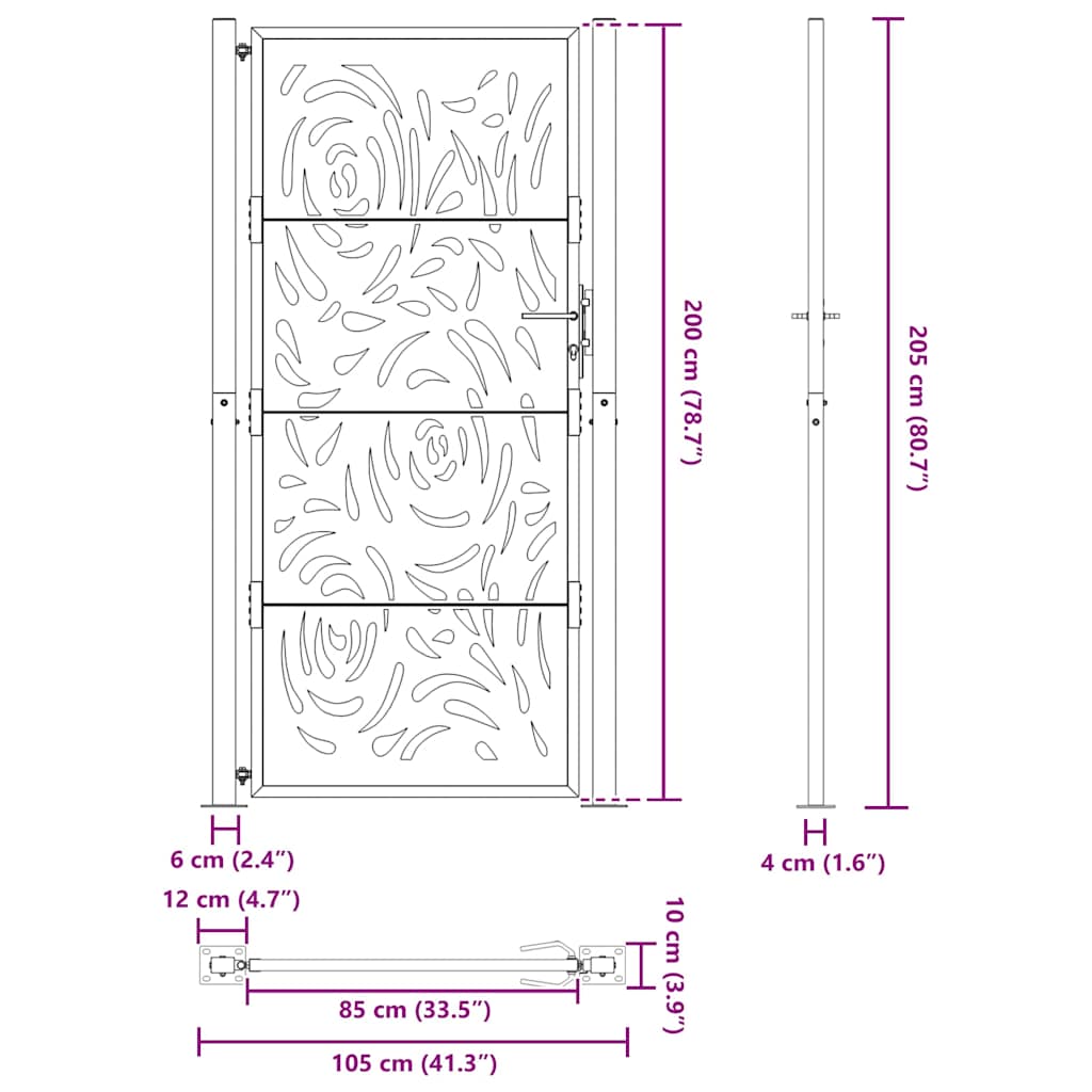 Gartentor 105x205 cm Wetterfester Stahl Flammen-Design