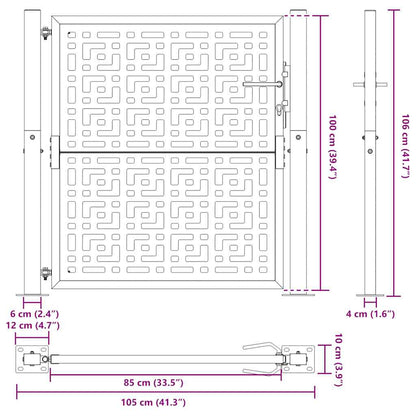 Gartentor Schwarz 105x106 cm Stahl Kreuz-Design