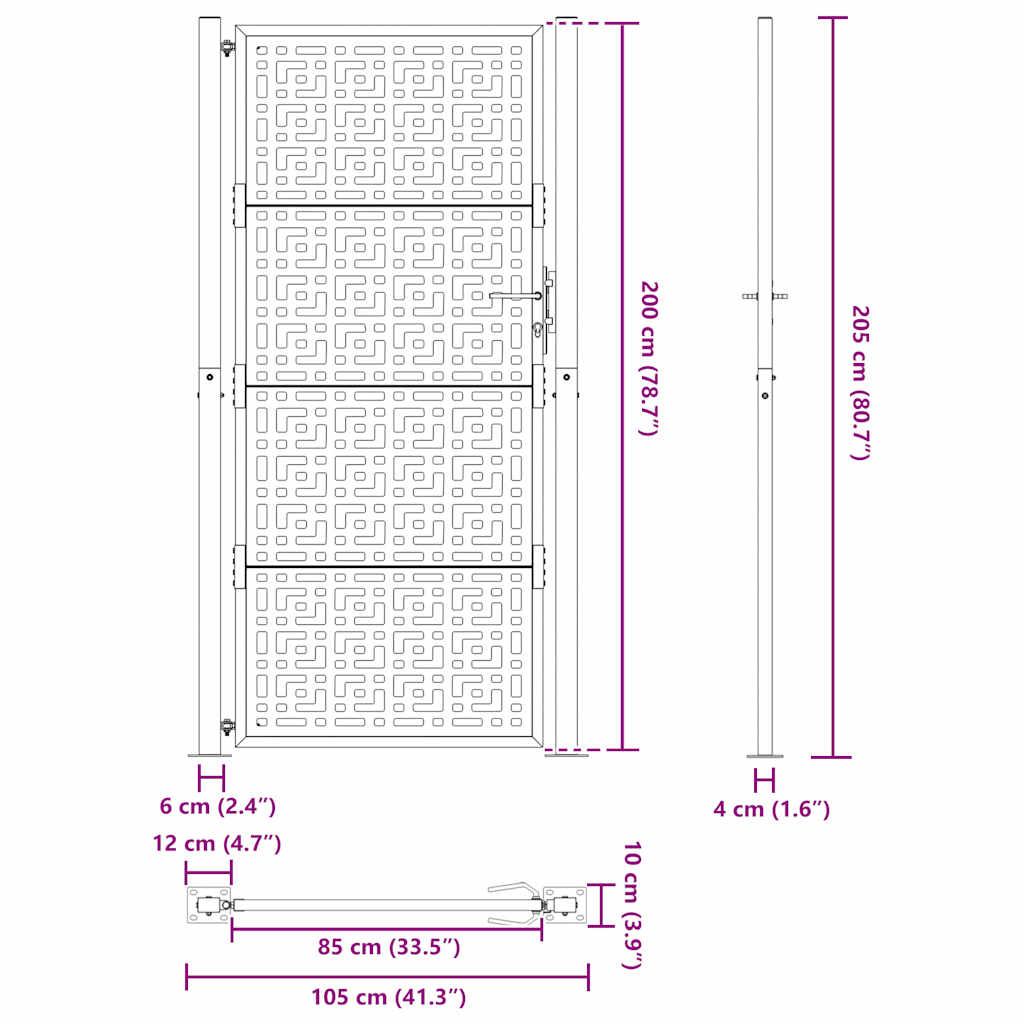 Gartentor 105x205 cm Wetterfester Stahl Kreuz-Design