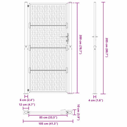 Gartentor 105x205 cm Wetterfester Stahl Kreuz-Design