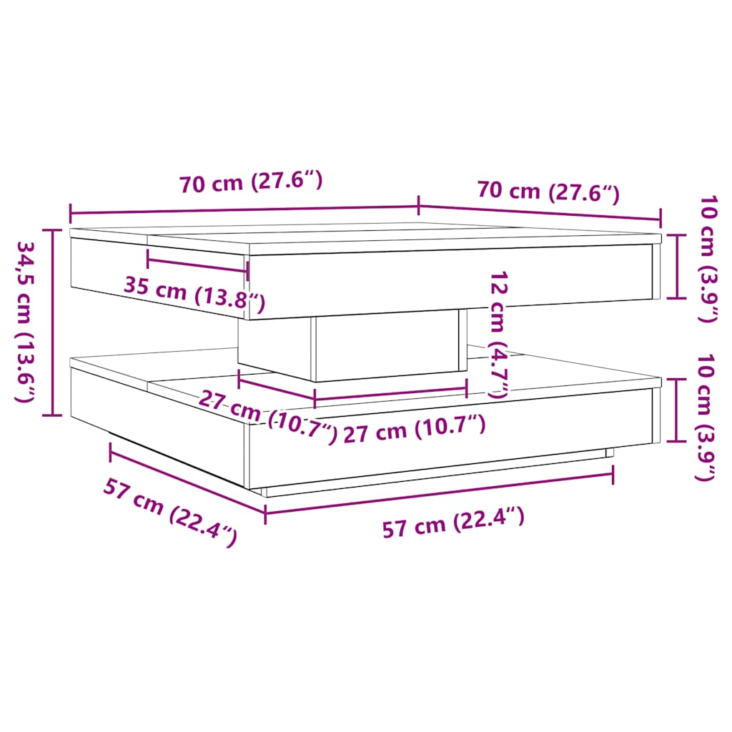 Couchtisch 360-Grad Drehbar Grau Sonoma 70x70x34,5 cm