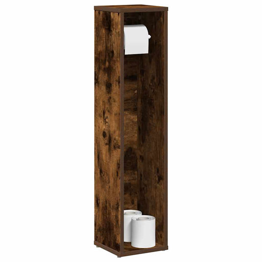 Badezimmerschrank mit Rollenhalter Eiche geräuchert 20,5x20x90 cm