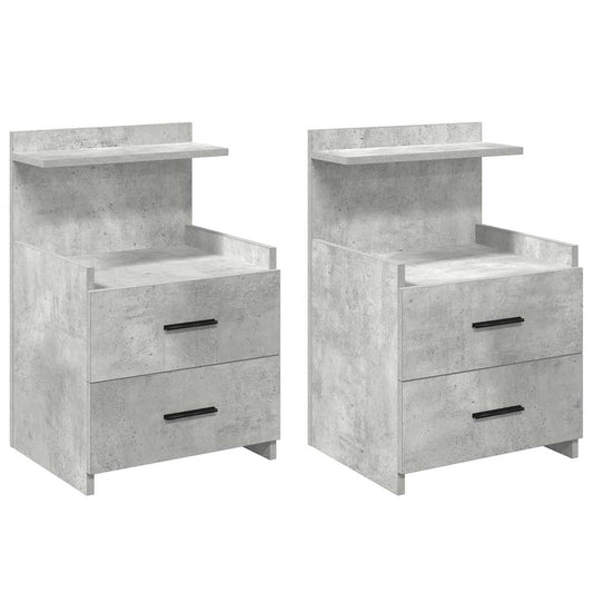 Nachttische 2 Stk. mit 2 Schubladen Betongrau 40x36,5x62 cm