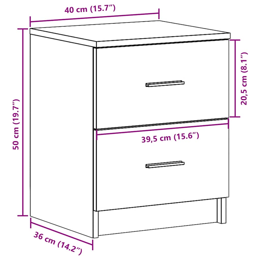 Nachttisch mit 2 Schubladen Eichen-Optik 40x36x50 cm