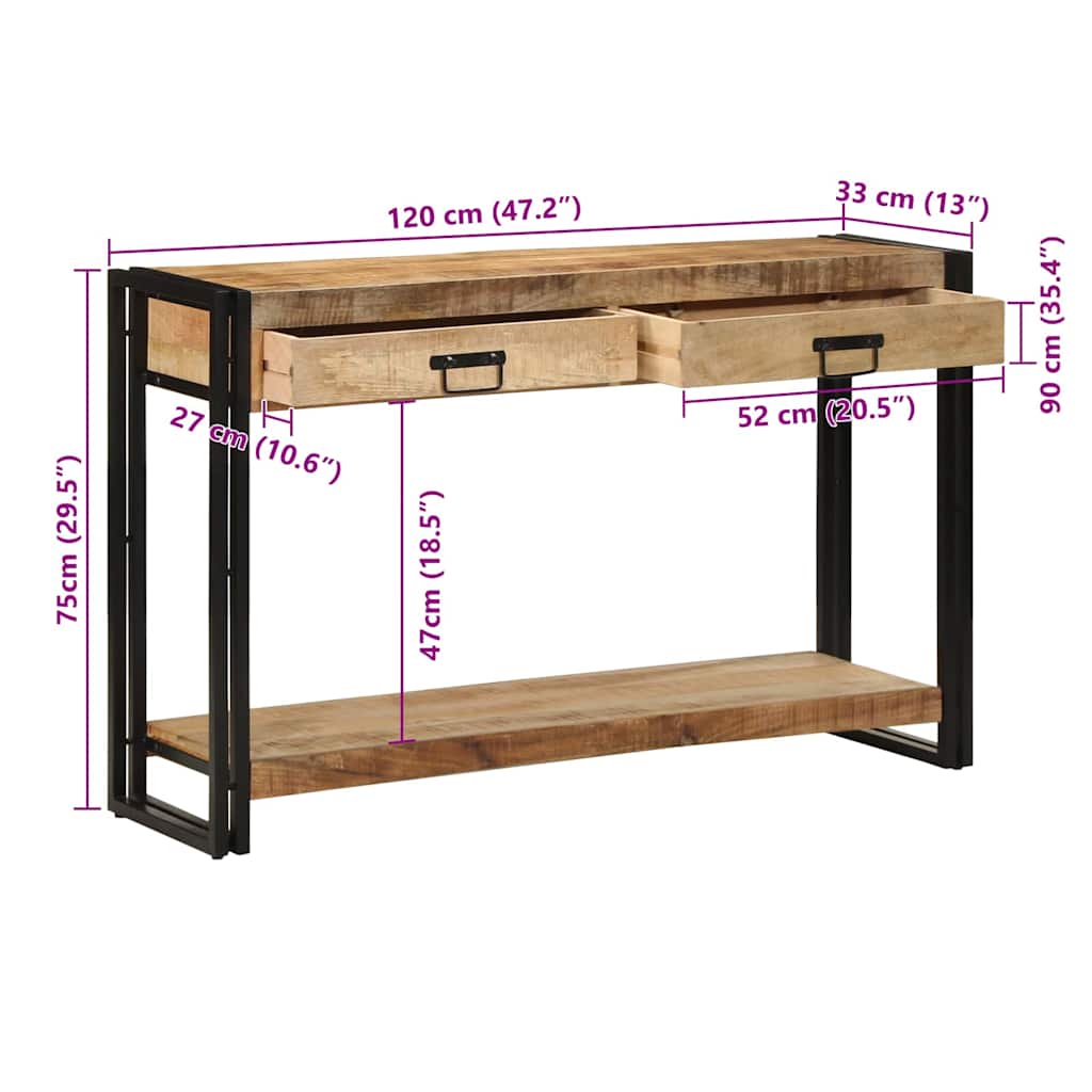 Konsolentisch Braun 120 x 33 x 75 cm massives Mangoholz