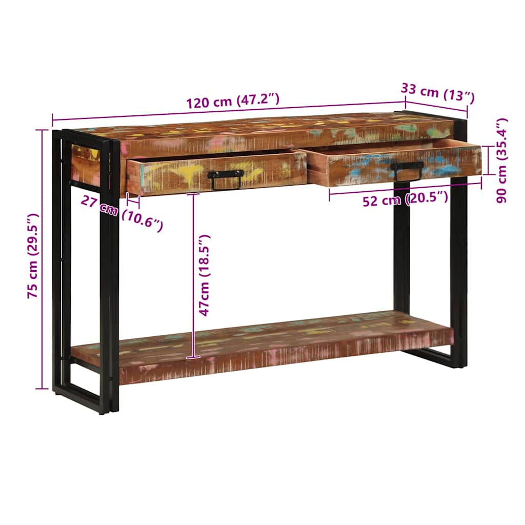 Konsolentisch Mehrfarbig 120 x 33 x 75 cm recyceltes Massivholz