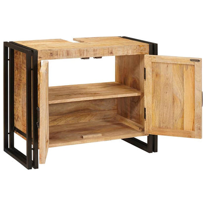 Waschbeckenunterschrank mit Tür Massivholz Mangoholz und Eisen