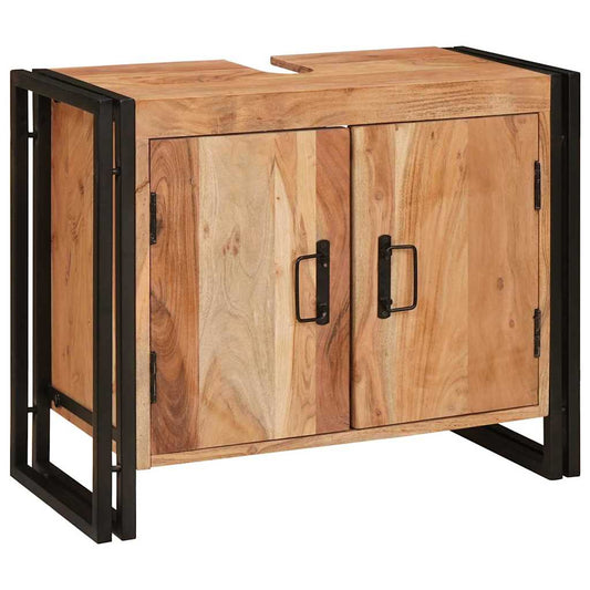 Waschbeckenunterschrank mit Tür Massivholz Akazie und Eisen