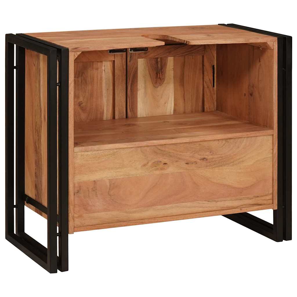Waschbeckenunterschrank mit Tür Massivholz Akazie und Eisen