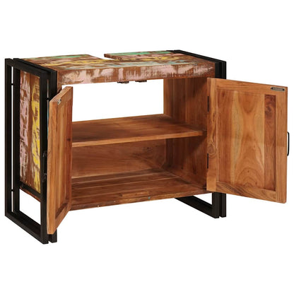 Waschbeckenunterschrank mit Tür Massivholz Altholz und Eisen