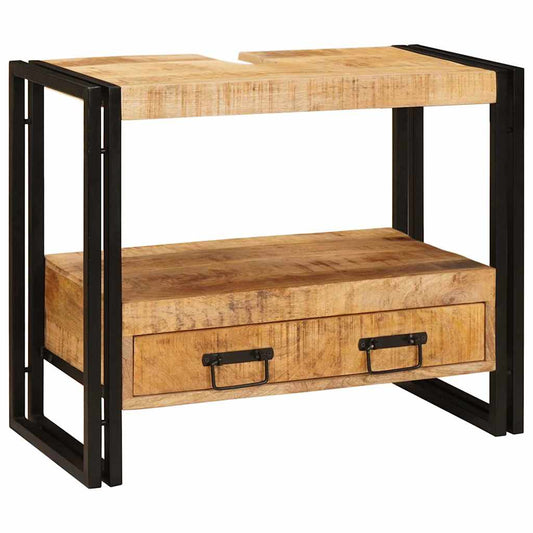 Waschbeckenunterschrank Massivholz Mangoholz und Eisen