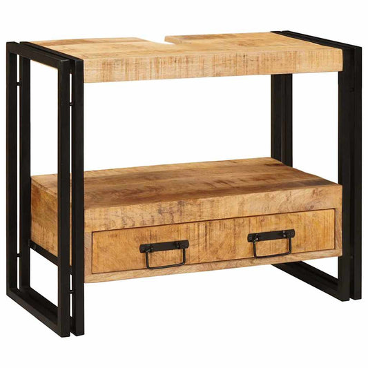 Waschbeckenunterschrank Massivholz Mangoholz und Eisen