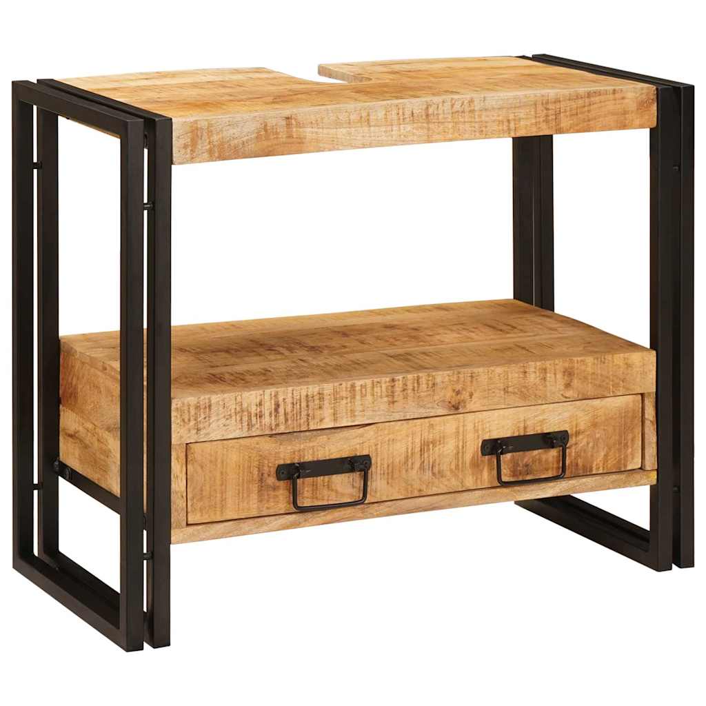 Waschbeckenunterschrank Massivholz Mangoholz und Eisen