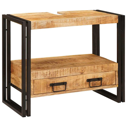Waschbeckenunterschrank Massivholz Mangoholz und Eisen