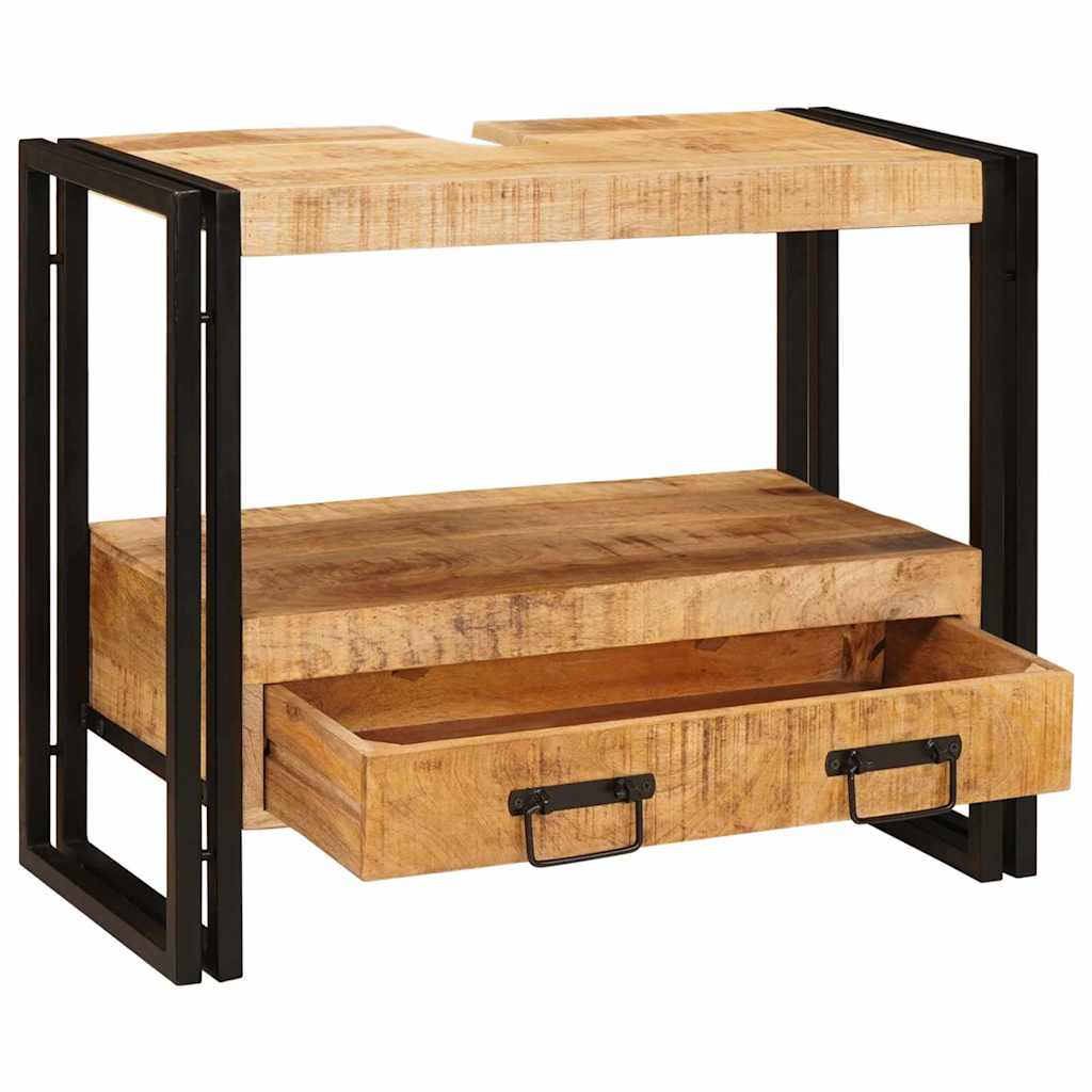 Waschbeckenunterschrank Massivholz Mangoholz und Eisen