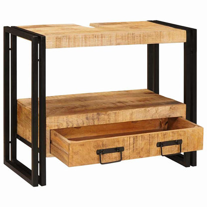 Waschbeckenunterschrank Massivholz Mangoholz und Eisen