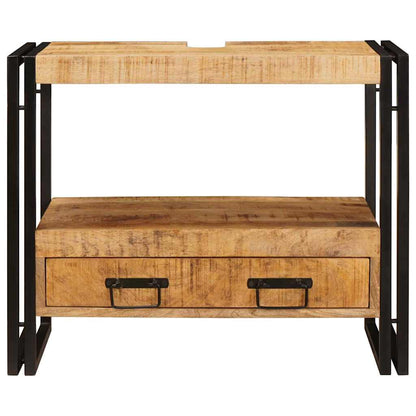 Waschbeckenunterschrank Massivholz Mangoholz und Eisen