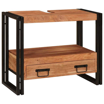 Waschbeckenunterschrank mit Regal Massivholz Akazie und Eisen