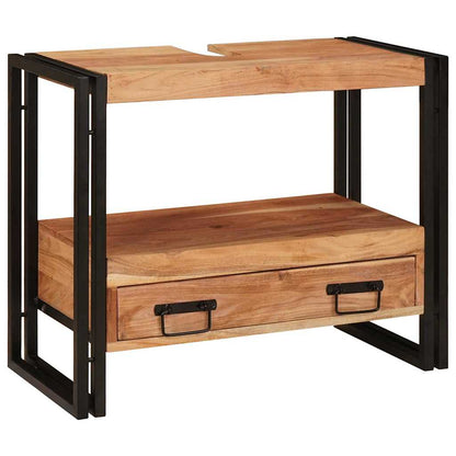 Waschbeckenunterschrank mit Regal Massivholz Akazie und Eisen