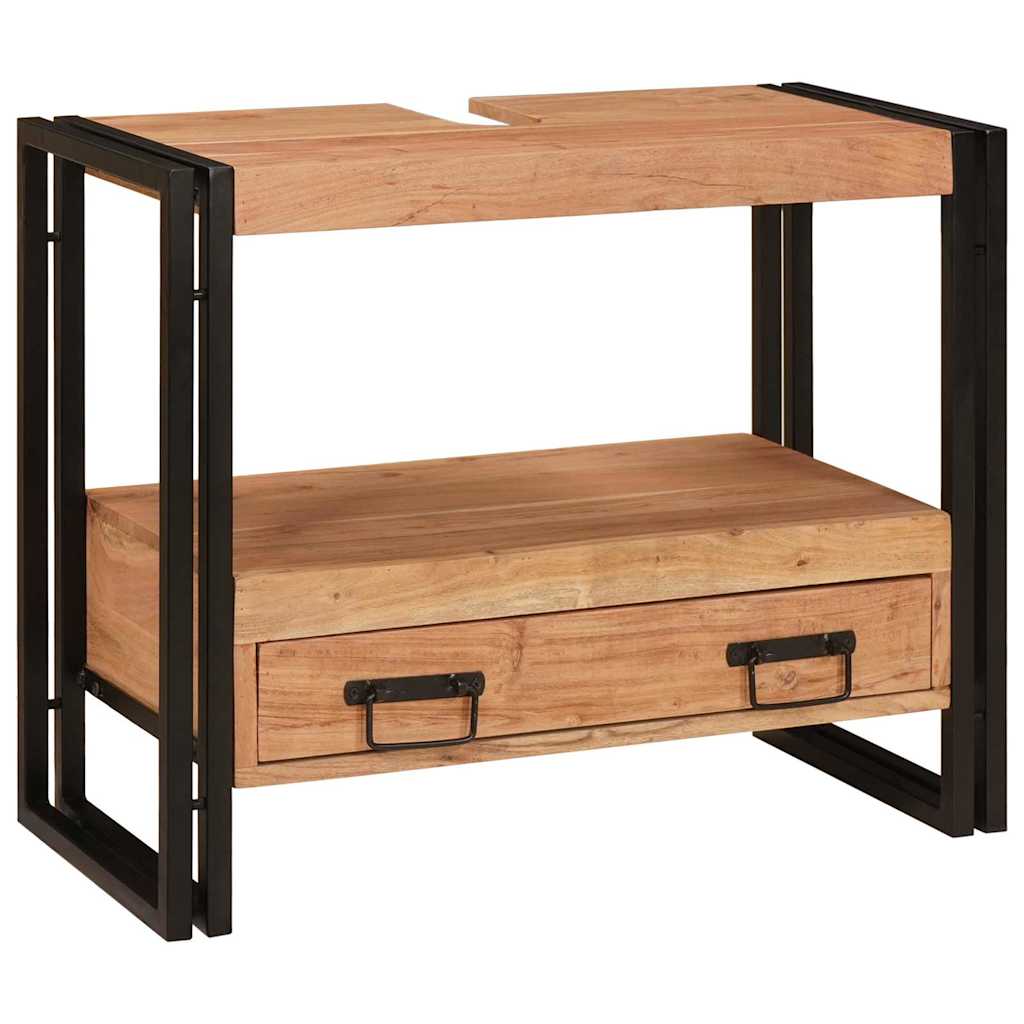 Waschbeckenunterschrank mit Regal Massivholz Akazie und Eisen