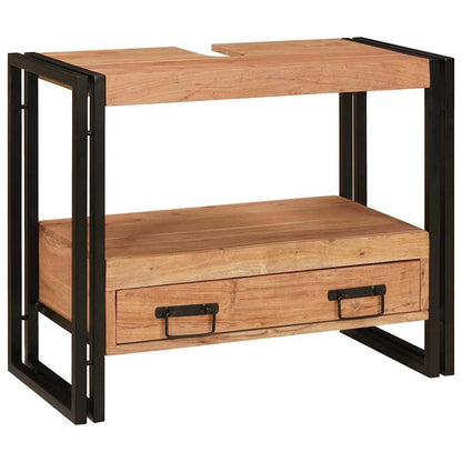 Waschbeckenunterschrank mit Regal Massivholz Akazie und Eisen