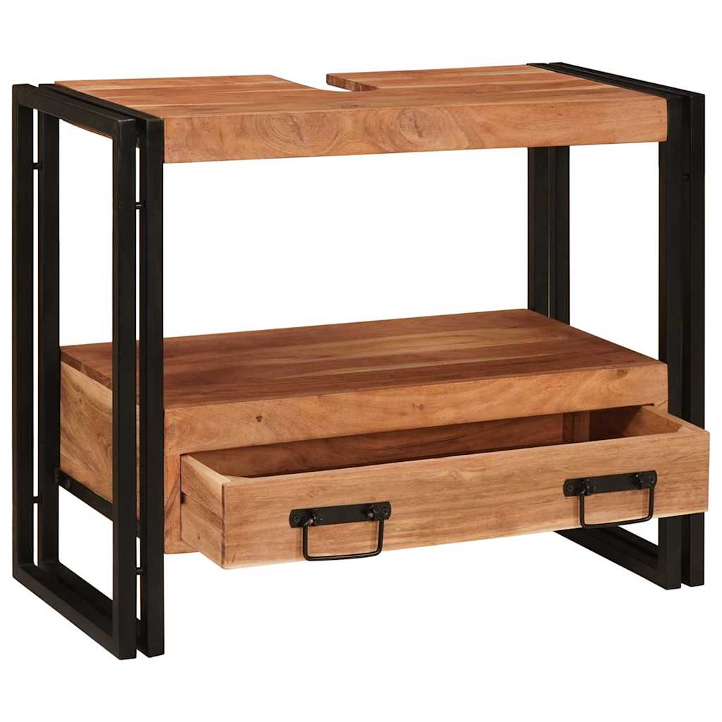 Waschbeckenunterschrank mit Regal Massivholz Akazie und Eisen