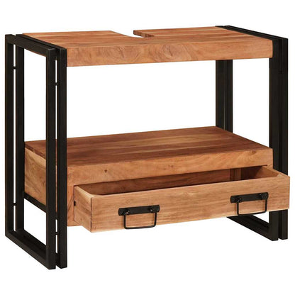 Waschbeckenunterschrank mit Regal Massivholz Akazie und Eisen