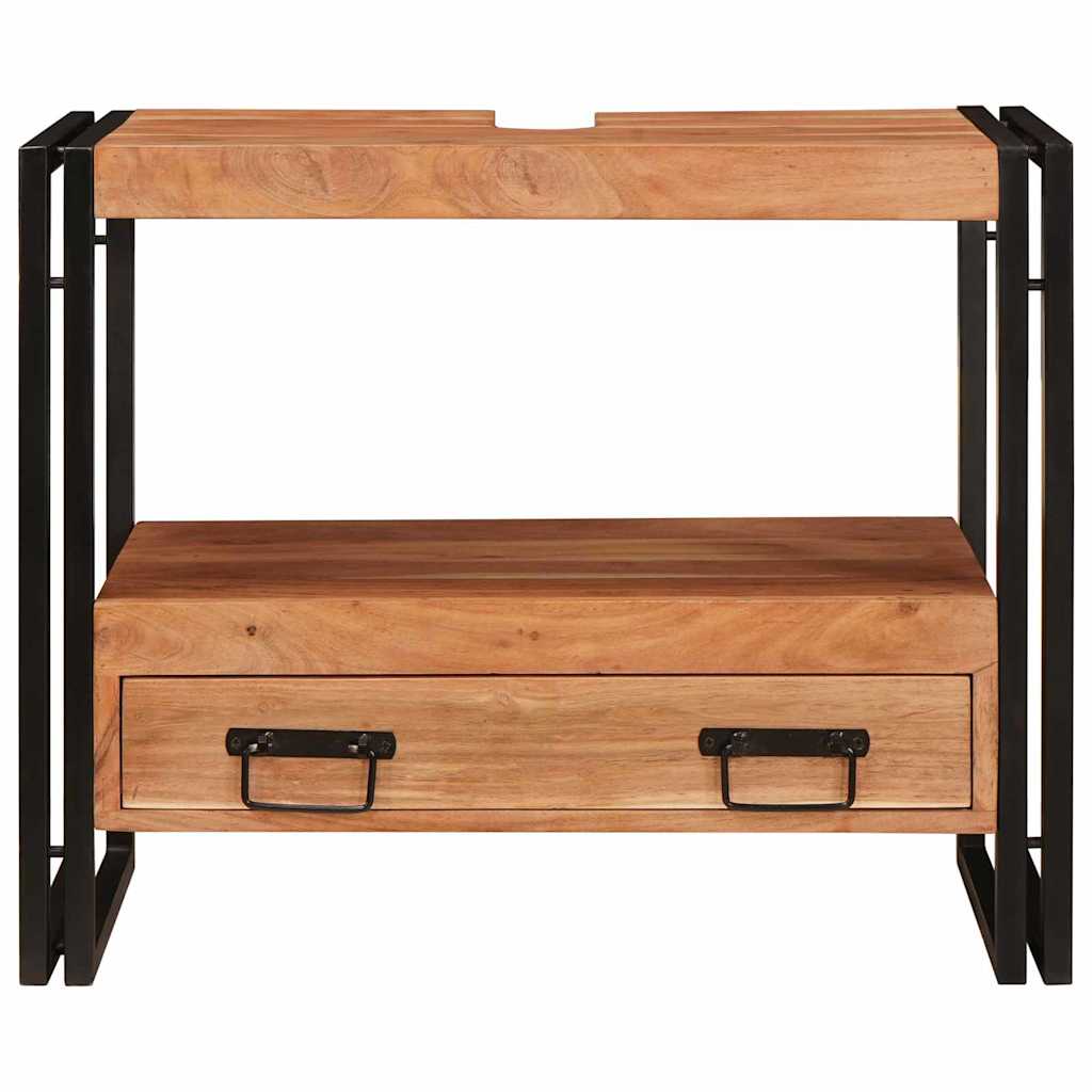 Waschbeckenunterschrank mit Regal Massivholz Akazie und Eisen