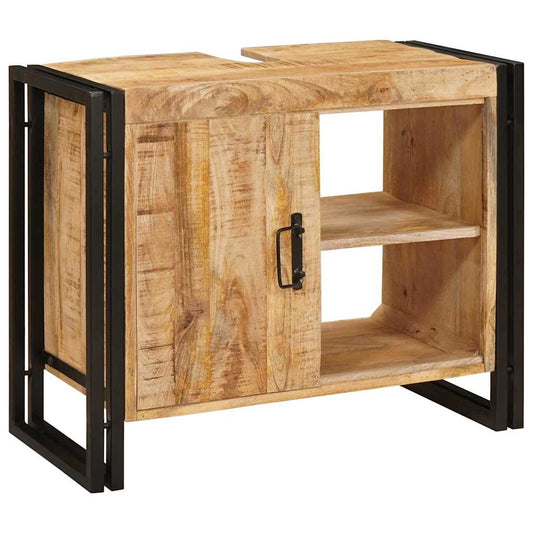 Waschbeckenunterschrank mit Tür Massivholz Mangoholz und Eisen