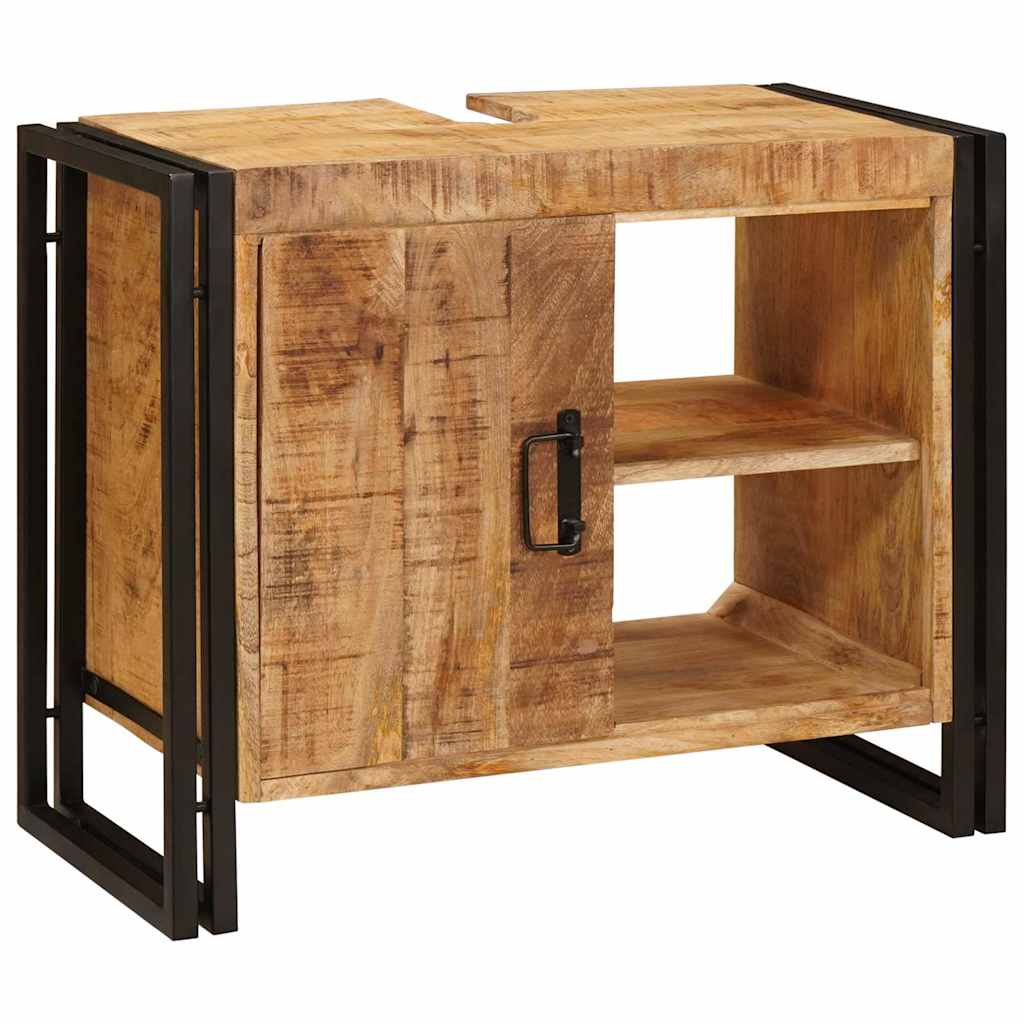 Waschbeckenunterschrank mit Tür Massivholz Mangoholz und Eisen