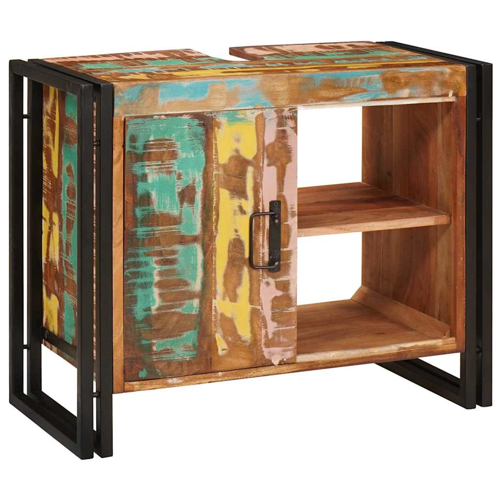 Waschbeckenunterschrank mit Tür Massivholz Altholz und Eisen