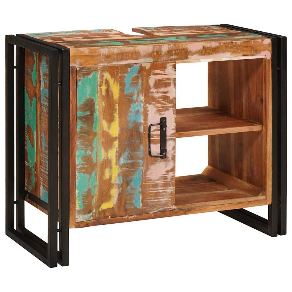 Waschbeckenunterschrank mit Tür Massivholz Altholz und Eisen