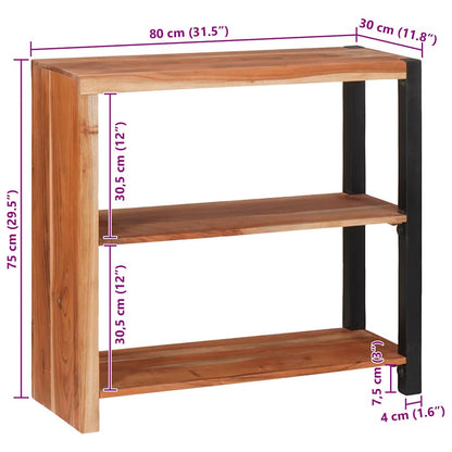 Bücherregal Braun, Schwarz 80 x 30 x 75 cm Massives Akazienholz