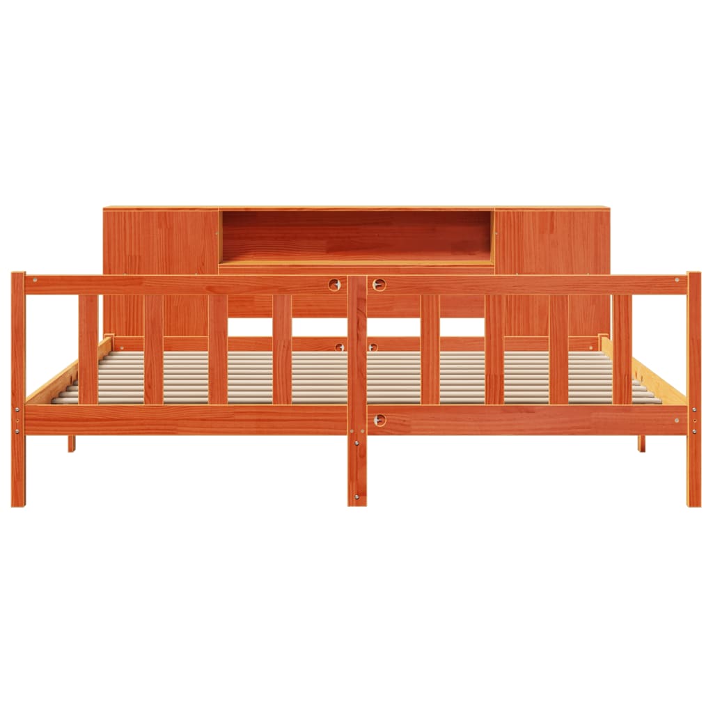 Massivholzbett mit Regal ohne Matratze Wachsbraun 180x200 cm