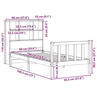 Massivholzbett mit Regal ohne Matratze 90x190 cm Kiefer