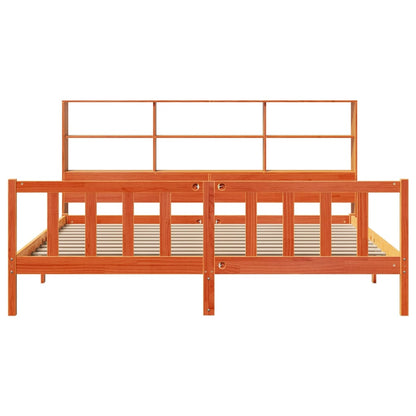 Massivholzbett mit Regal ohne Matratze Wachsbraun 180x200 cm