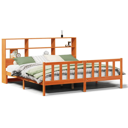 Massivholzbett mit Regal ohne Matratze Wachsbraun 200x200 cm