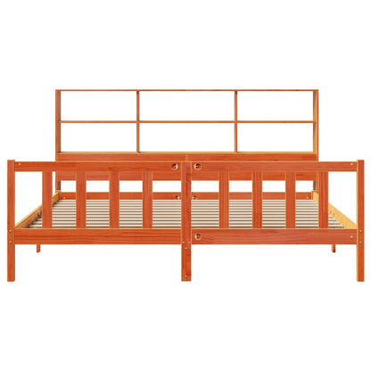 Massivholzbett mit Regal ohne Matratze Wachsbraun 200x200 cm