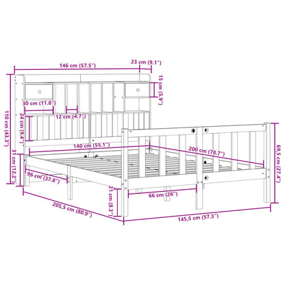 Massivholzbett mit Regal ohne Matratze Wachsbraun 140x200 cm