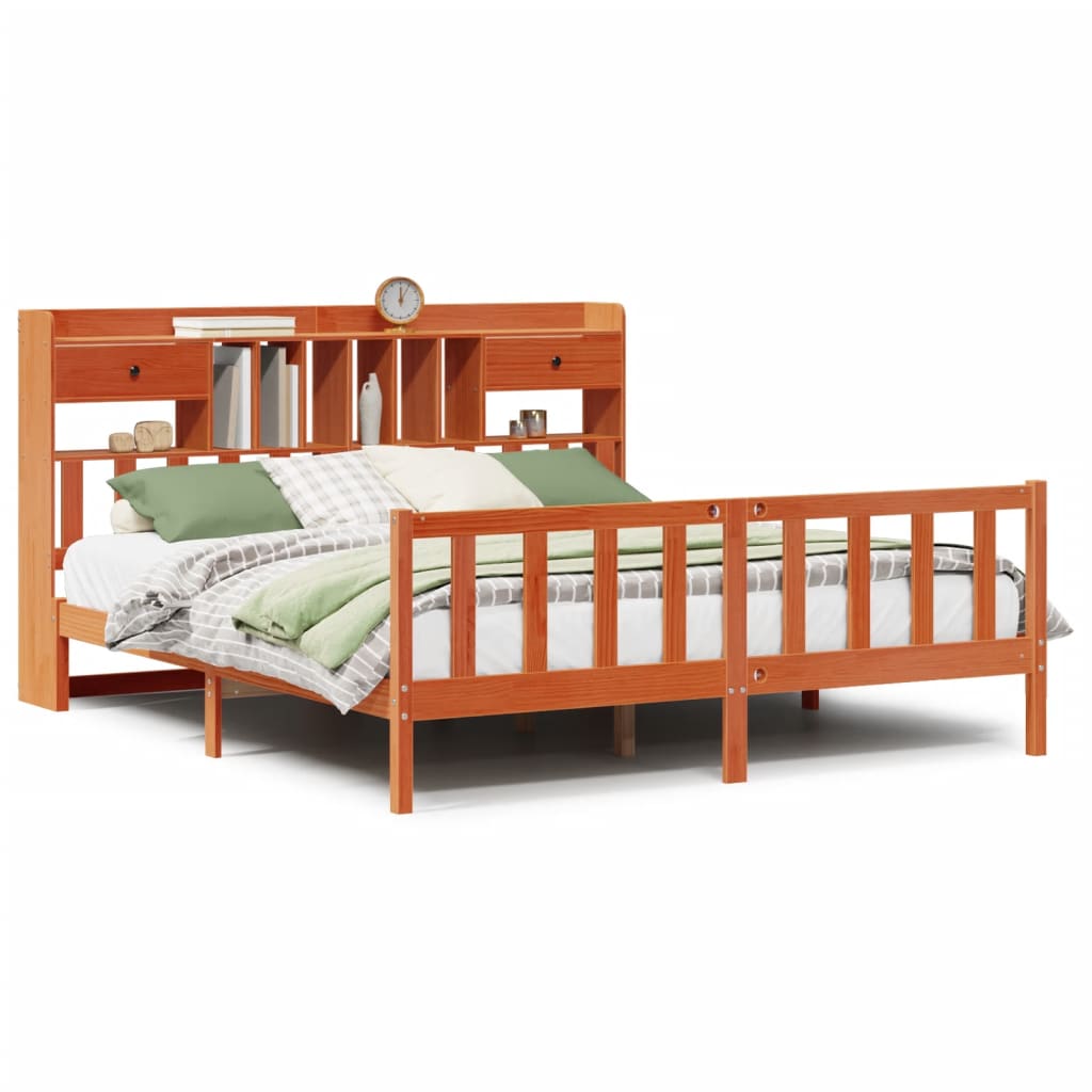 Massivholzbett mit Regal ohne Matratze Wachsbraun 200x200 cm