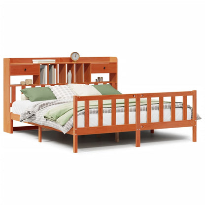 Massivholzbett mit Regal ohne Matratze Wachsbraun 200x200 cm