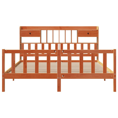 Massivholzbett mit Regal ohne Matratze Wachsbraun 200x200 cm