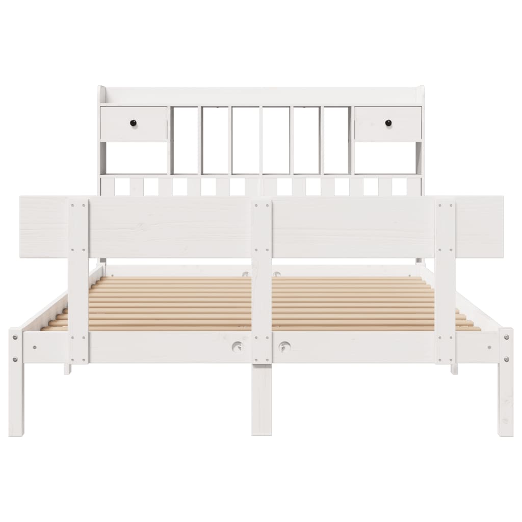 Massivholzbett mit Regal ohne Matratze Weiß 140x200 cm Kiefer