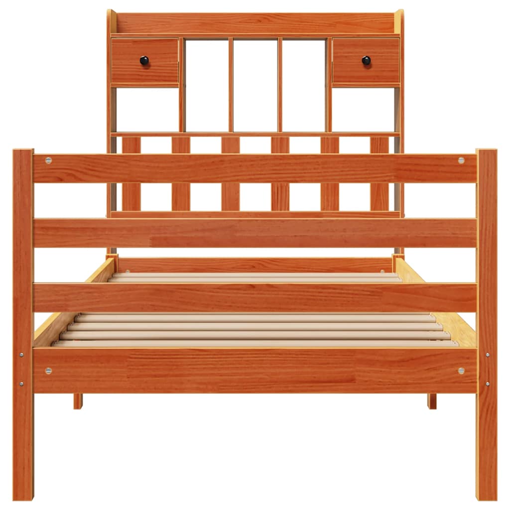 Massivholzbett mit Regal ohne Matratze Wachsbraun 75x190 cm