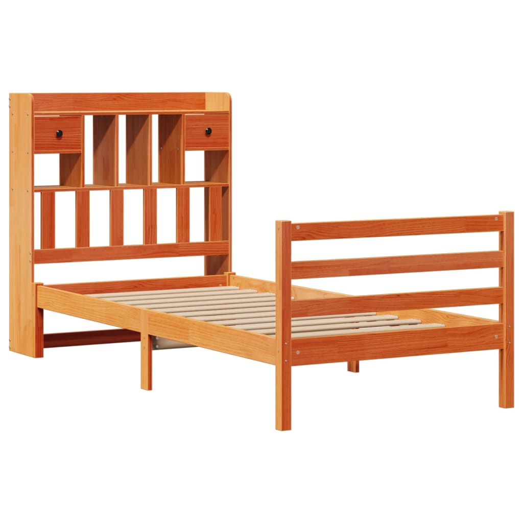Massivholzbett mit Regal ohne Matratze Wachsbraun 100x200 cm