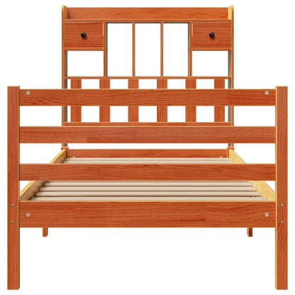 Massivholzbett mit Regal ohne Matratze Wachsbraun 100x200 cm