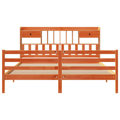 Massivholzbett mit Regal ohne Matratze Wachsbraun 200x200 cm